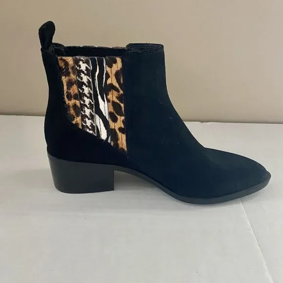 Crown Vintage Tolana Black Suede Animal Print Ankle Booties Size 8 - Picture 5 of 10